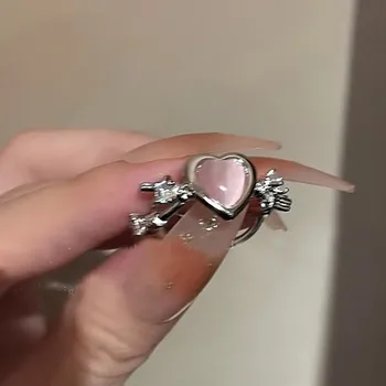 Y2K Pink Crystal Irregular Heart Ring Vintage Shiny Zircon Opal Love Open Ring for Women Kpop Punk Girl Party Jewelry Xmas Gifts 1