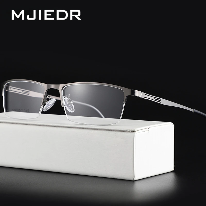 

MJIEDR Titanium Alloy Glasses Frame Men Ultralight Square Myopia Prescription Eyeglasses Metal Half Rim Optical Frame Eyewear