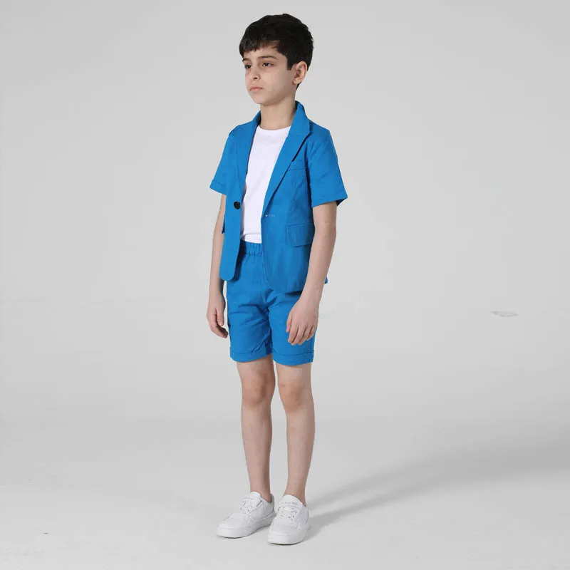 Formal Boys Summer Suit Sets Children Short-sleeved Blazer Shorts Dress Outfits Kids Birthday Party Performance Costume