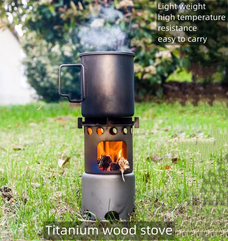 Pure Titanium outdoor portable foldable wood stove for picnic kitchen camping hiking furniture climbing cookset cookware