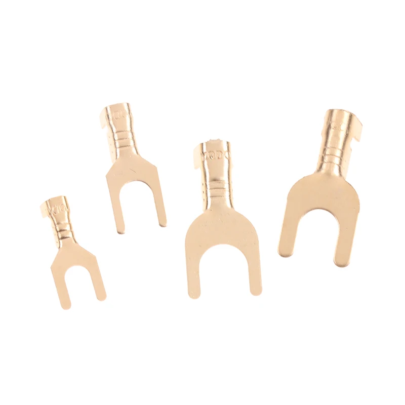 Wire connectors 100Pcs M3 M4 M5 M6 Brass Fork Spade U-Type Non-Insulated Wire Connector Electrical Crimp Ground Terminal 0.5-2.5mm 3.2-6.2mm