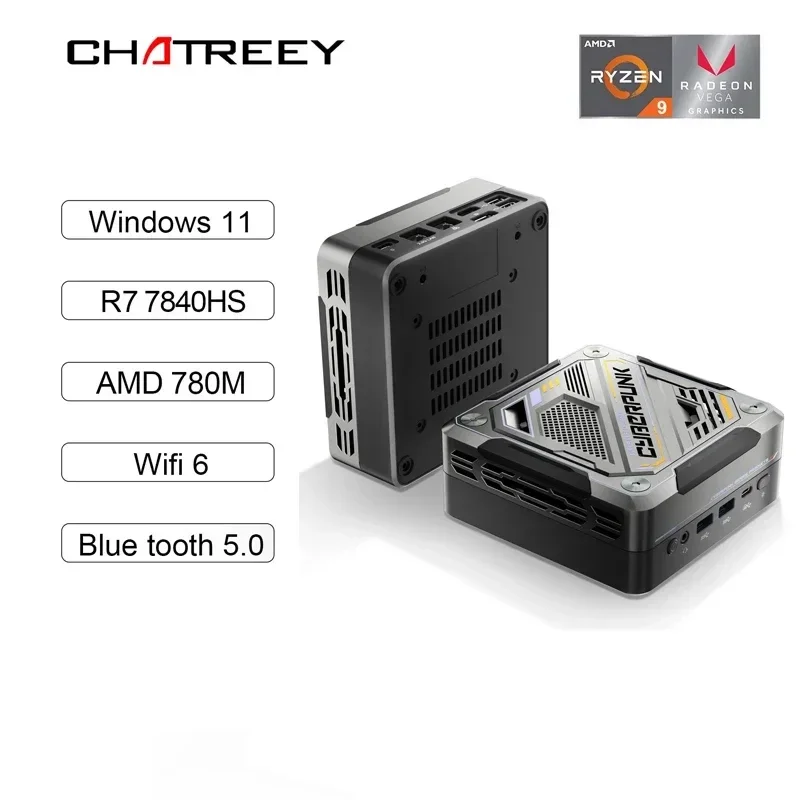 Chatreey GEM Mini PC R7 8845HS 7840HS 780M R9 6900HX 680M Gaming Desktop Computer with WiFi 6/Bluetooth 5.2/OCuiLink/HDMI/USB 4