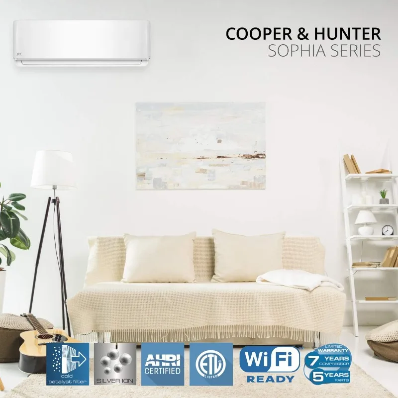 Cooper & Hunter 12,000 BTU, 115V Mini Split AC/Heating system Sophia Series 21.5 SEER with 16ft Installation Kit 2