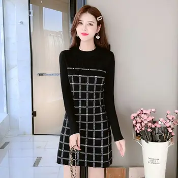 Abito slim fit dal temperamento di fascia alta per donna in autunno e inverno Abito di lana di media lunghezza fino a lungo con abiti piccoli 1