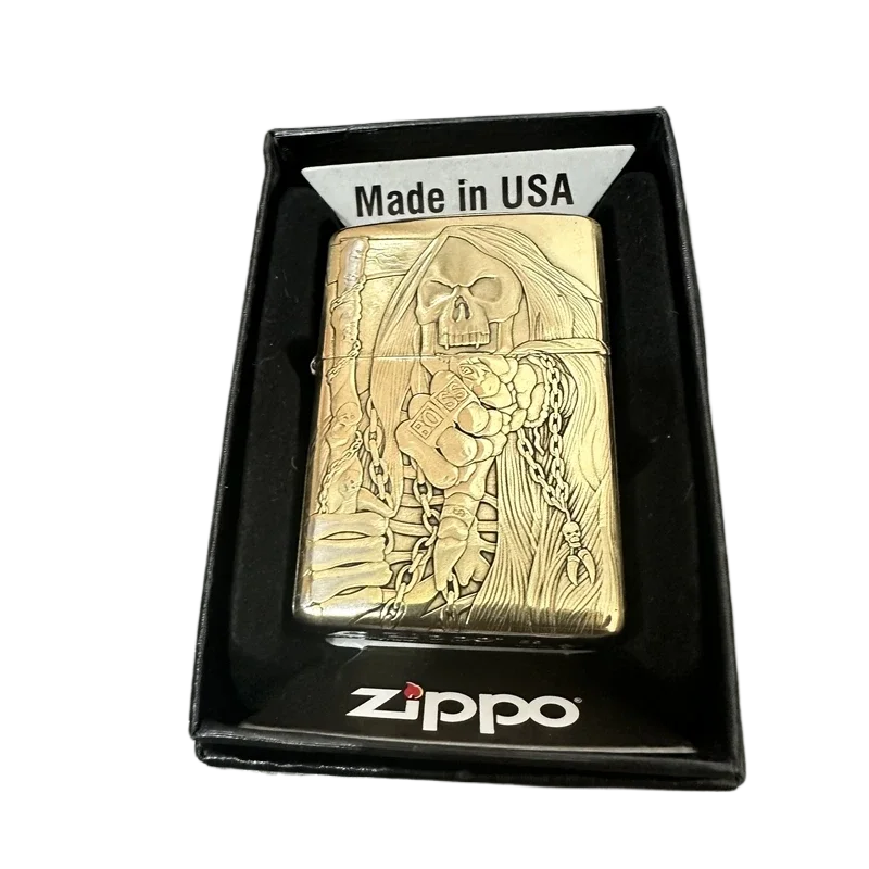 Accendino Zippo Goffrato Death God Skeleton Design Collezione Antivento In Rame Colorato In Scatola
