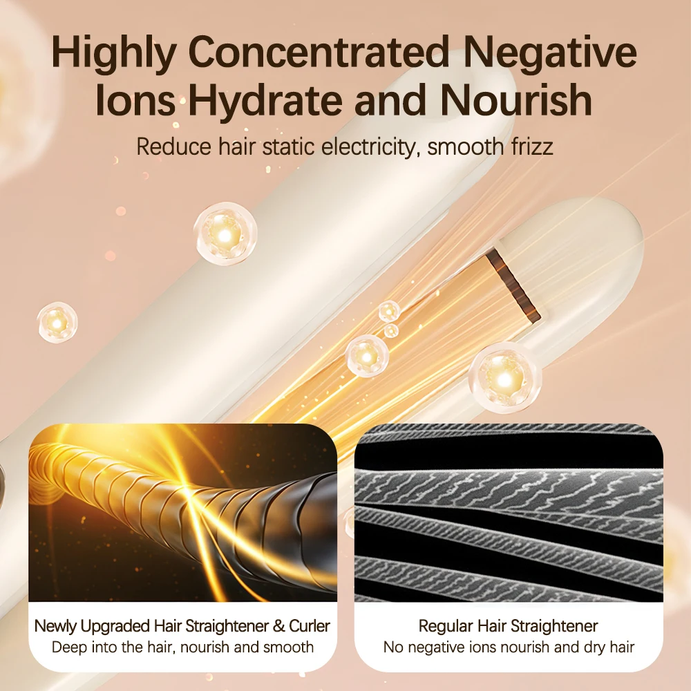 Mini Hair Flat Iron 2 in 1 Hair Straightener and Curler Portable 12 Adjustable Heating Constant Temperature