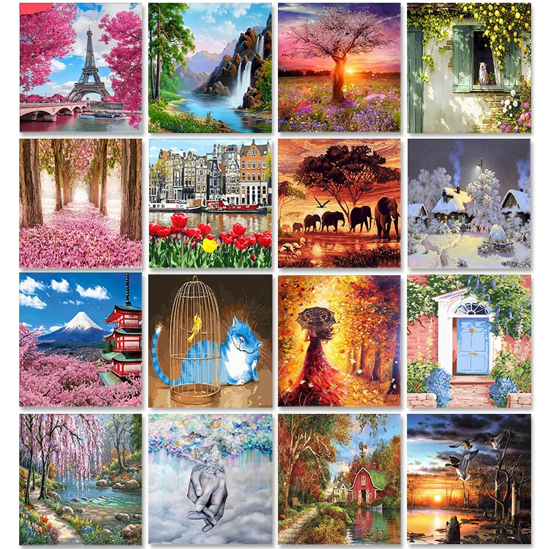 Four Seasons Scenery DIY Painting By Numbers On Canvas Oil Pictures For Adults Acrylic Coloring By Number Frame Home Decoration