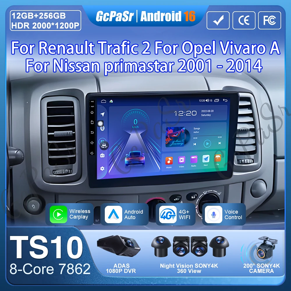 Radio de coche Android 16 para Renault Trafic 2 para Opel Vivaro A para Nissan primastar 2001 - 2014 navegación GPS Carplay Android Auto 1