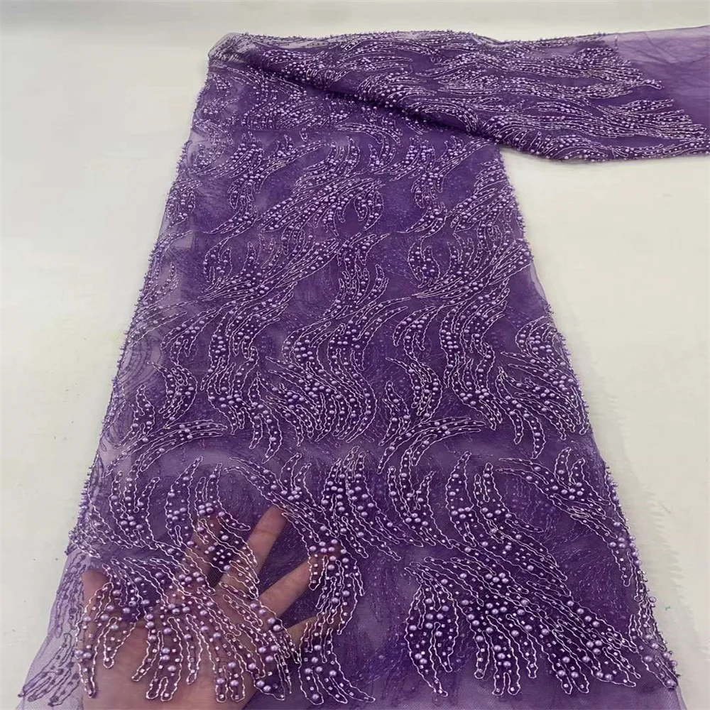 

Newest High Quality Nigerian Tulle Lace Fabrics Latest Beaded Mesh African Tulle Lace Fabric Bride French Net Lace Fabric ZX3003