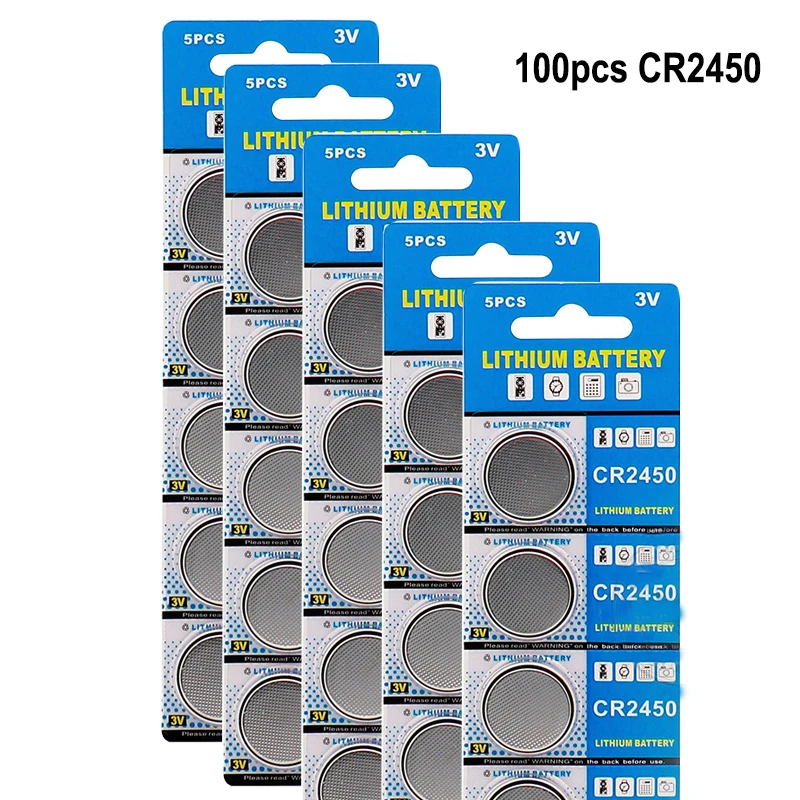 100PCS Cheap Pilas CR2450 3V Button Batteries Cr 2450 KCR2450 5029LC LM2450  Cell Phone Coin Lithium Battery Wholesale