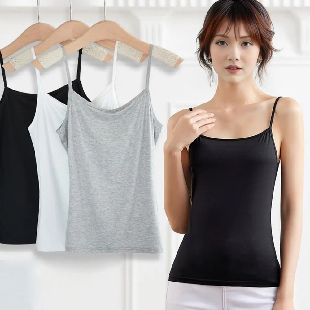 

Women Sling Tops Round Neck Sleeveless Bottoming Tops Solid Color Layered Camisoles Slim Fit Breathable Summer Tank Tops