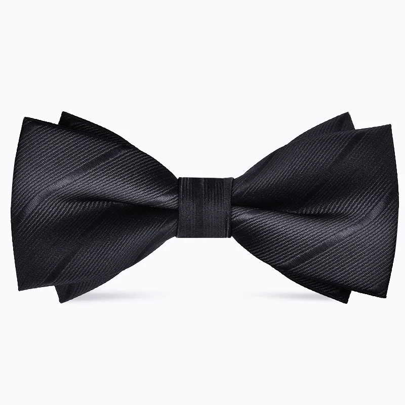 Men's Pure Color Striped Double Bow Tie - Elegant Fashion Accessory