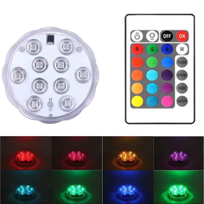 

Outdoor 10 Led Remote Controlled RGB Submersible Light Battery Operated Underwater Night Lamp Vase Bowl Garden Party Decoration