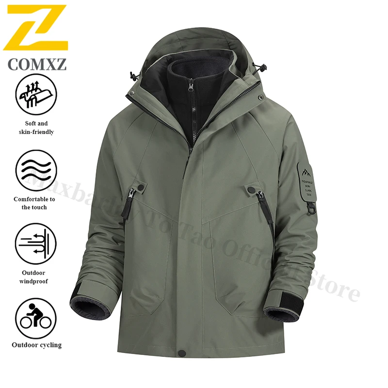 EiAO Graphene Black Gold Windbreaker Jacket Winter Thermal Windproof 3-in-1 Outdoor Hiking Coat for Men Women Travel Camping