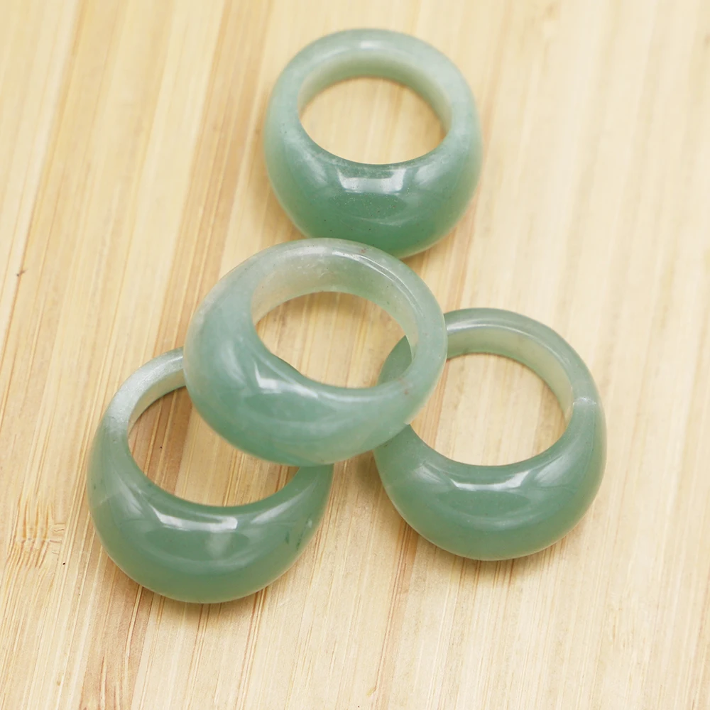 

Natural Stone Emerald Green Geometric Ring Personality Retro Simple Large Hole Face Pointing Fashion Charm Jewelry Wholesale 2Pc