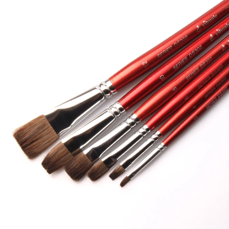 ArtSecret New Arrival 2855 Stencil Oil Brush Set White Bristle Hair Wooden  Handle Acrylic Paints Stationery