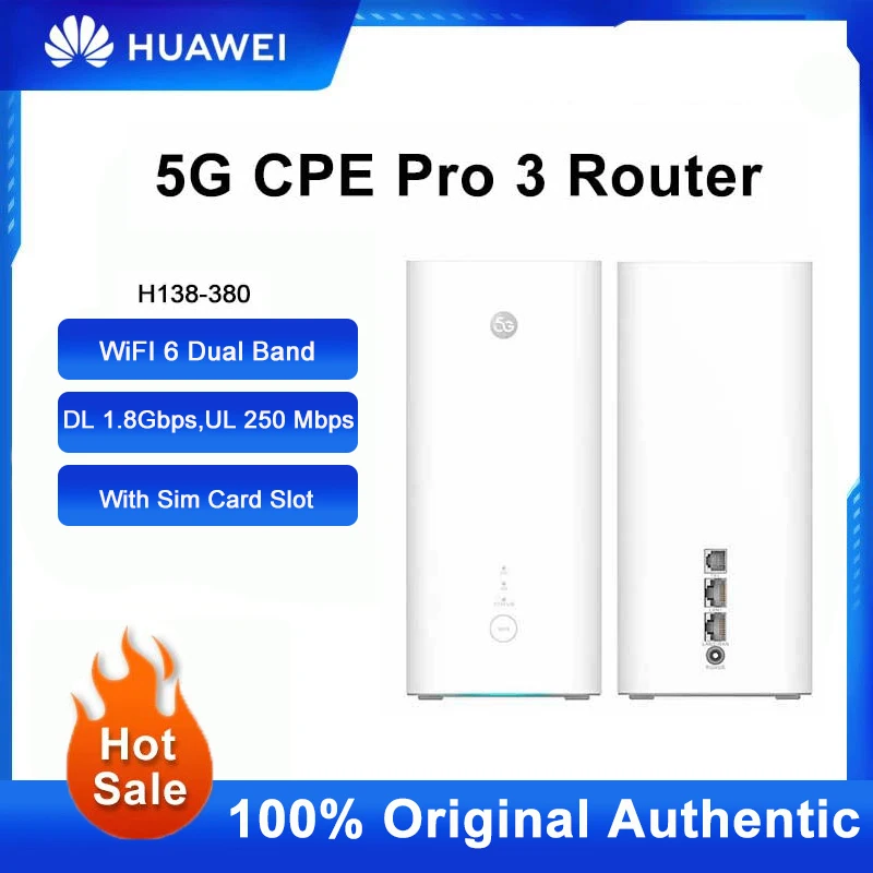 

Unlocked Huawei 5G CPE Pro 3 WiFi Repeater H138-380 Dual Band Router DL 1.8Gbps UL 250 Mbps WiFi 6 Amplifier With Sim Card Slot