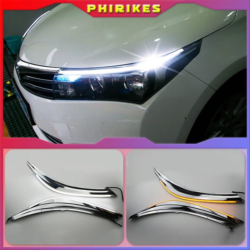 

For Toyota corolla 2014 - 2019 LED DRL Headlight Eyebrow Daytime Running Light fog lamp With Flowing dynamic Yellow Turn Signal