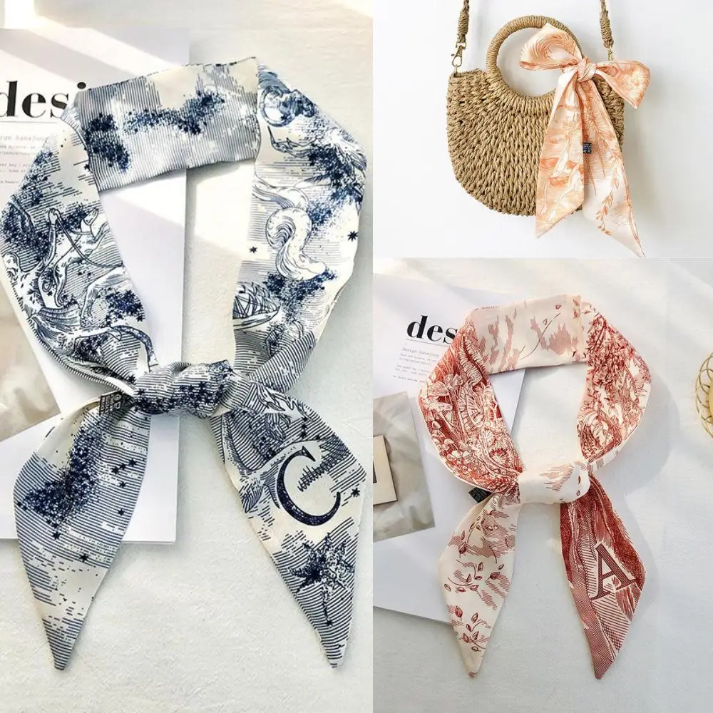 

Fashion Long Neck Scarves Woman 26 Letters Printed Temperament Small Scarf Double-Sided Streamer Handbag Handles Neckerchief Hot