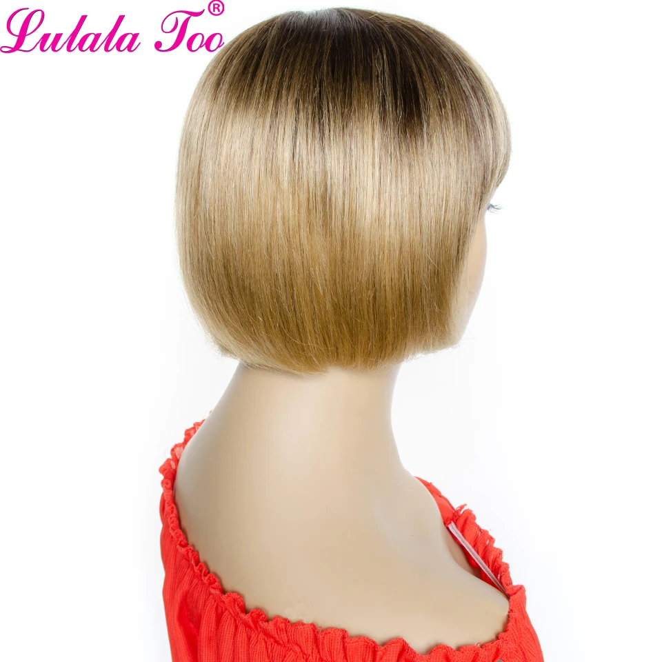 Ombre Straight Human Hair Wigs Brazilian Remy Hair Short Bob Wig With Bangs 4/27 Honey Blonde Full Machine Wigs Yepei