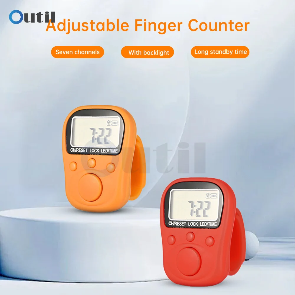 Finger Counter LED Electronic Handheld Tally Counter 7 Channels Clicker Time Luminous Ring Rechargeable