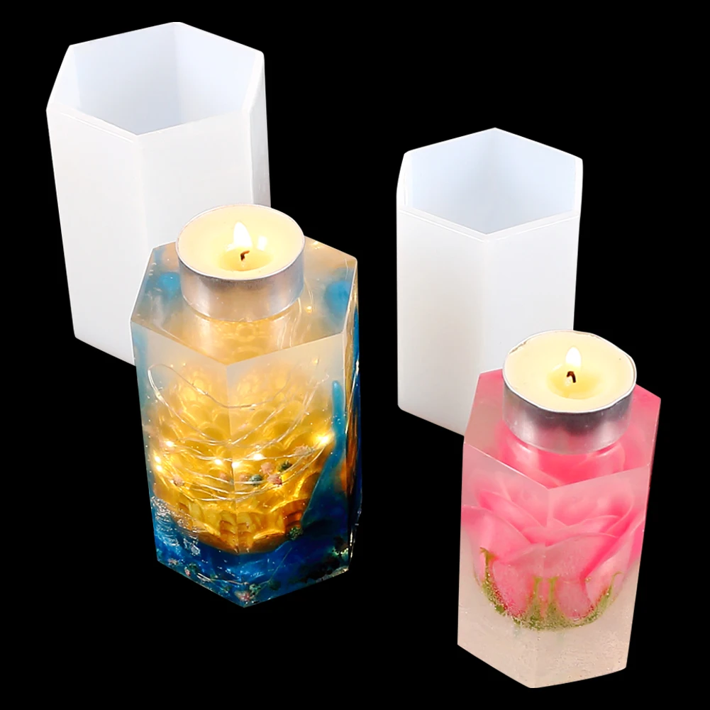 Silicone Candle Mold Cylinder Candles Mold Hexagon Silicone Epoxy Resin Mold Candle Soap Aromatherapy Flower Specimen Crafts Making