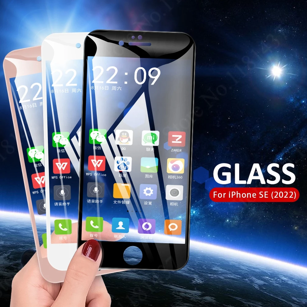 Protector de pantalla iPhone SE 2022, cristal de seguridad, película templada, negro y blanco, cobertura completa, 2022| | - AliExpress