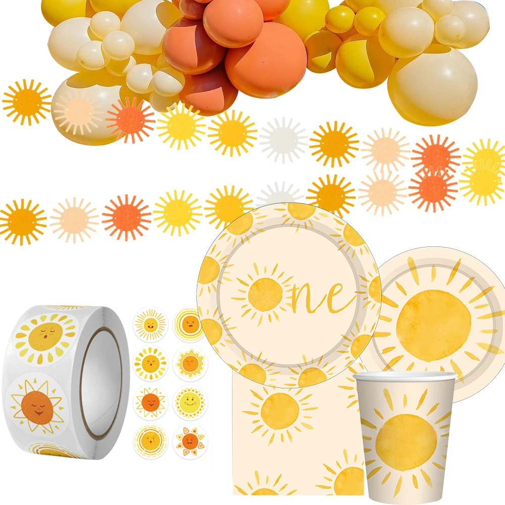 

1set Bohemian Sun Disposable Tableware Paper Plates Cups For Bohemian Sun Kids 1st Happy Birthday Party Decoration Gift Bags
