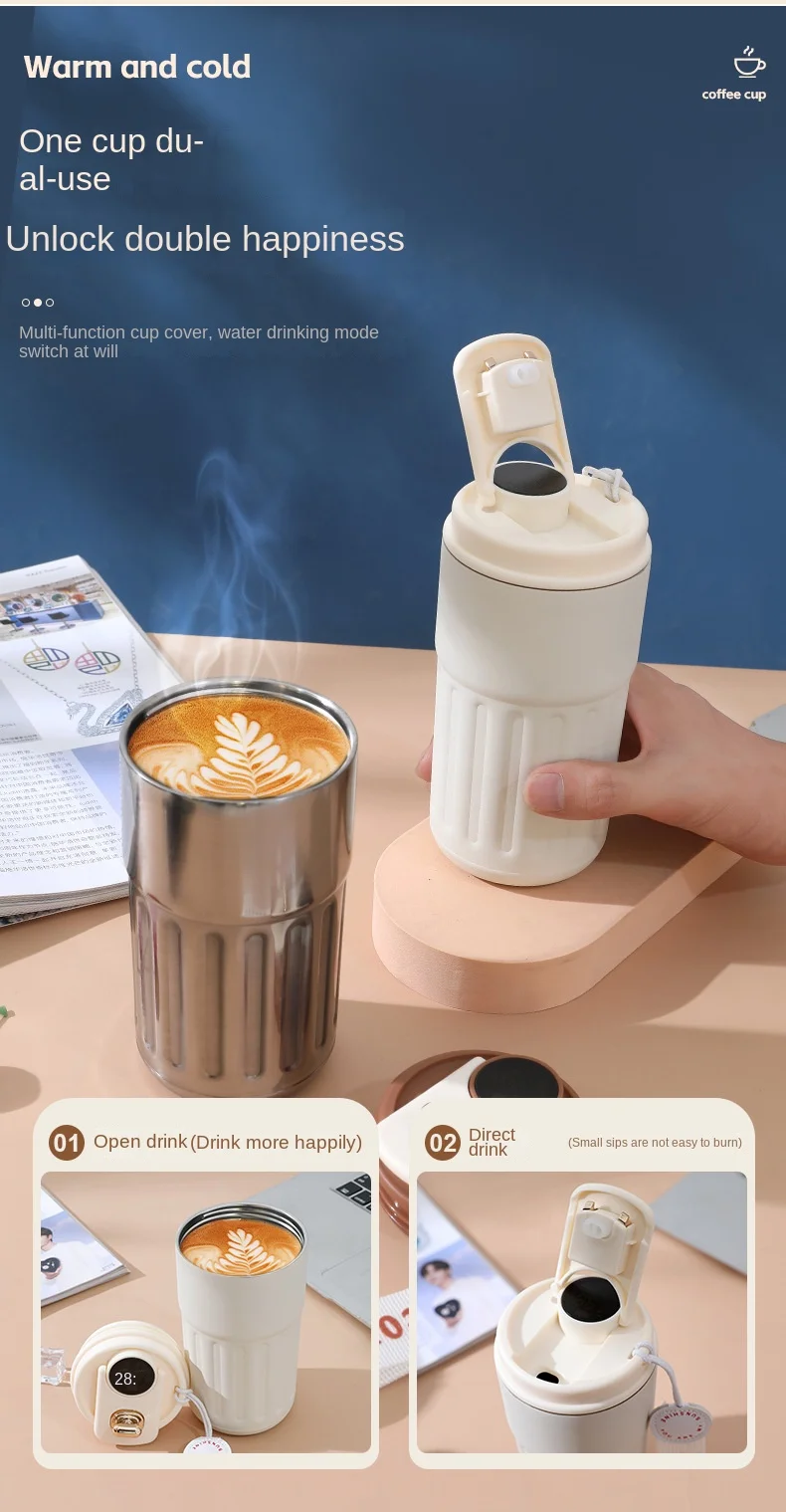 450ml Smart Thermos Bottle Stainless Steel Coffee Mug Led