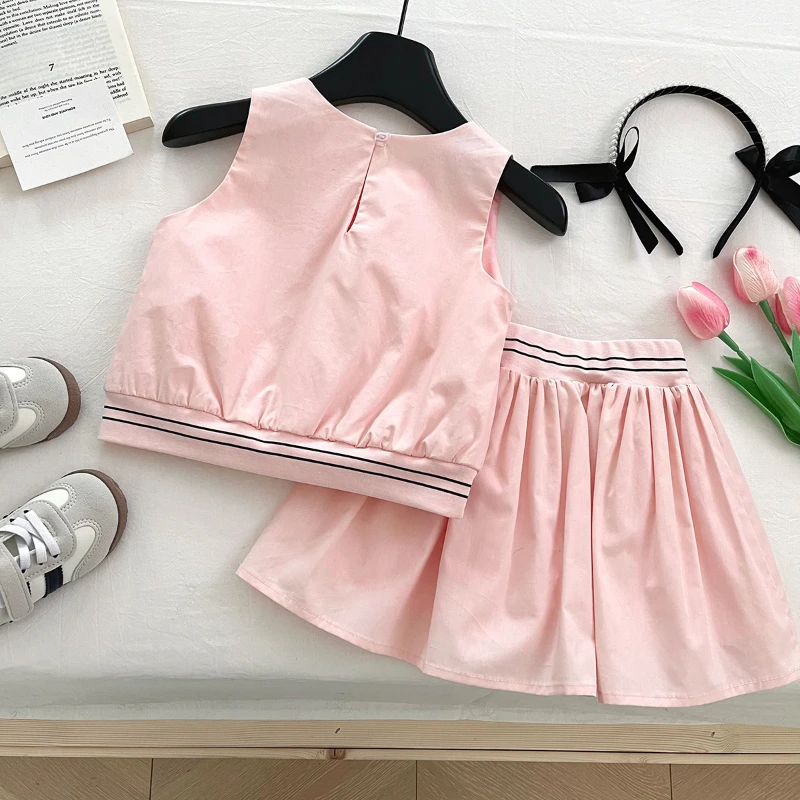 Girls' Suit Summer Korean Version Sleeveless Lovely Vest Top + Short Skirt Two-piece Set Girl Clothes kids clothing set girls clothing set