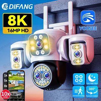 16MP 8K UHD 4-Lens WiFi Camera! 10x Zoom & Triple-Screen, 360° AI Human Tracking, Yoosee App, Outdoor Security 1