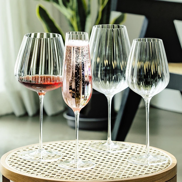 JINYOUJIA Prism Ripple Crystal Glass Household Goblet High Foot Glass  Handmade Ultra Thin Cold Incision Mouth Wine Glass