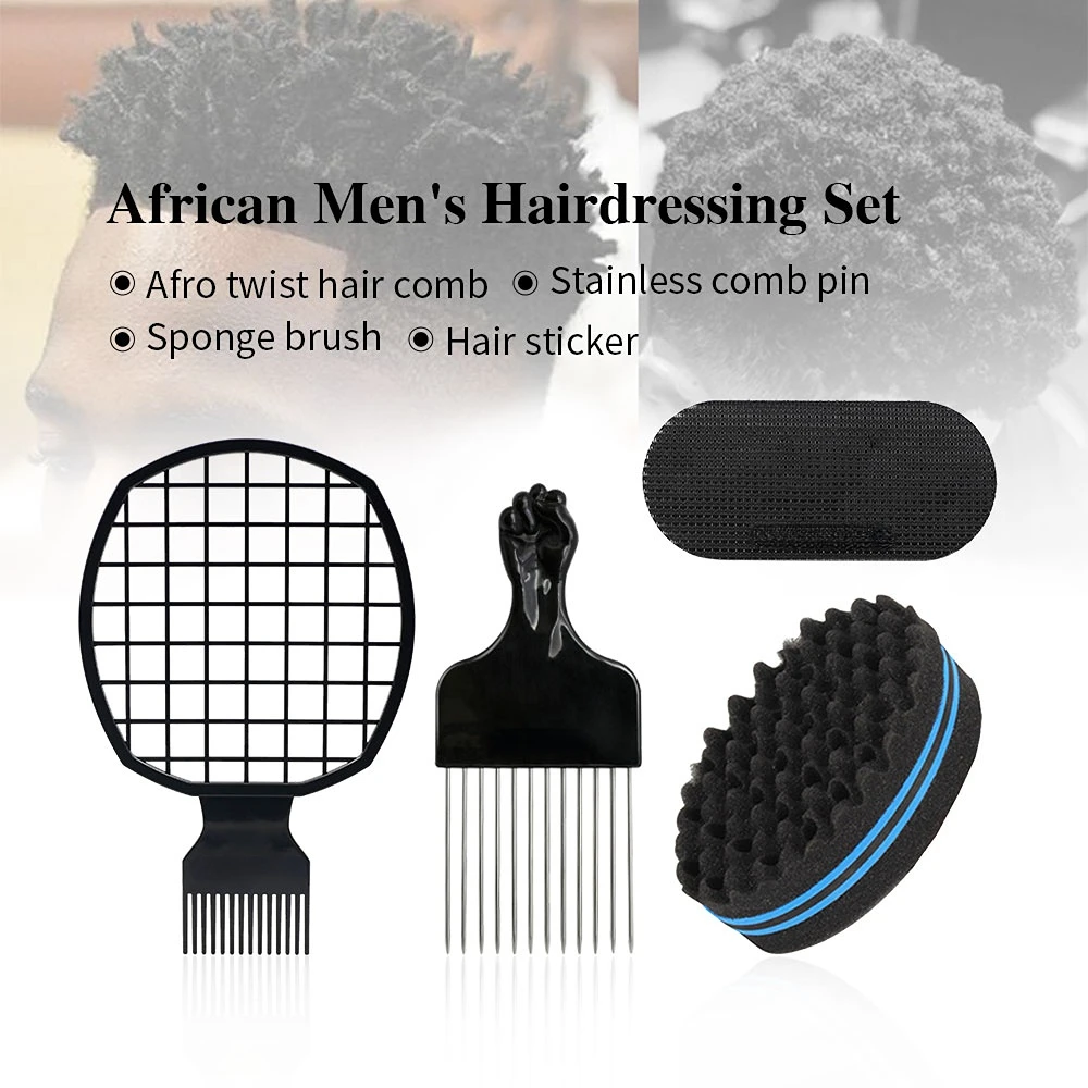 

Men Hair Styling Tool Professional Hairdressing Set African Twist Sponge Gloves Barber Accessories Hair Curl Fork Comb Pick Comb