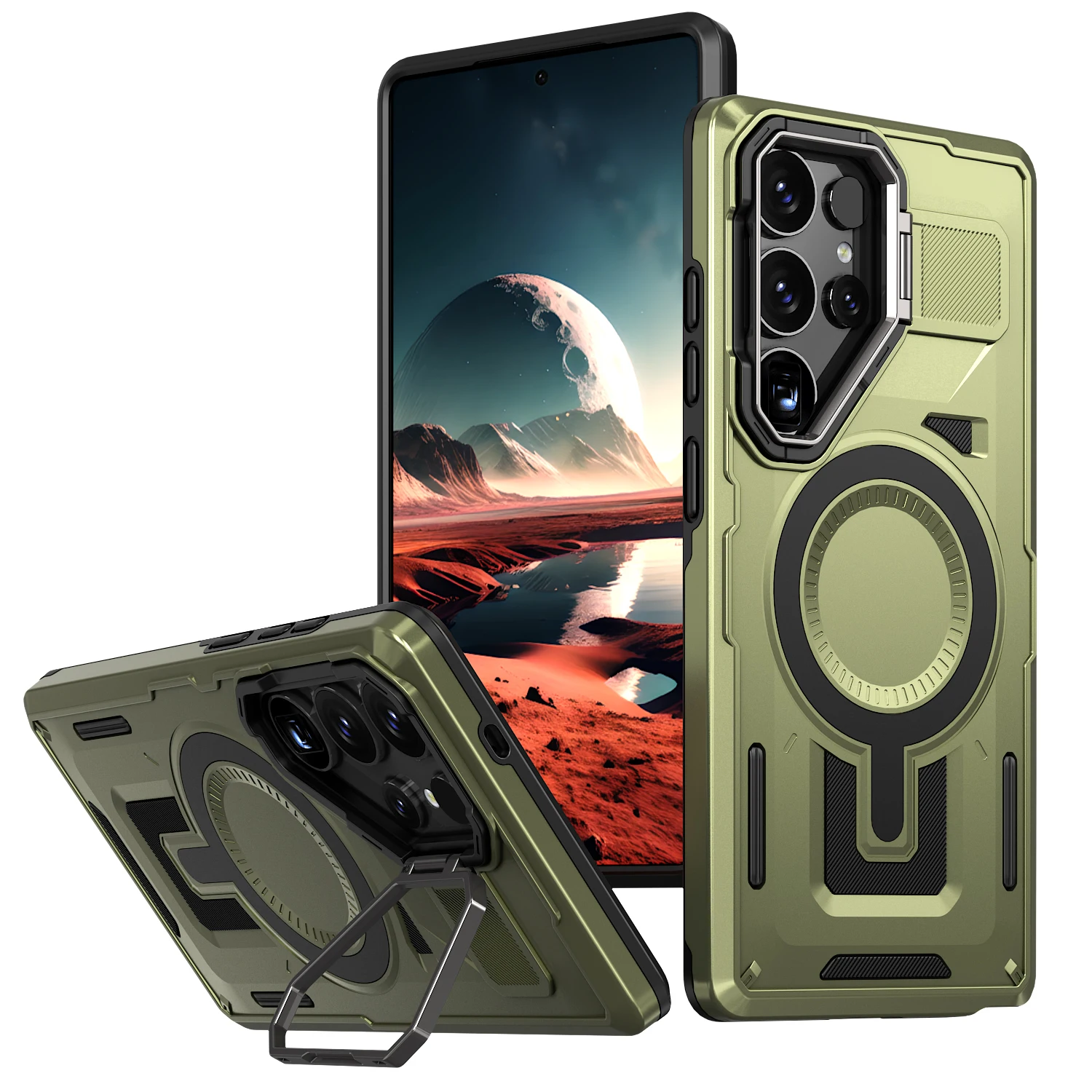 Shockproof Armor Case with Metal Camera Holder and Rugged PC Cover