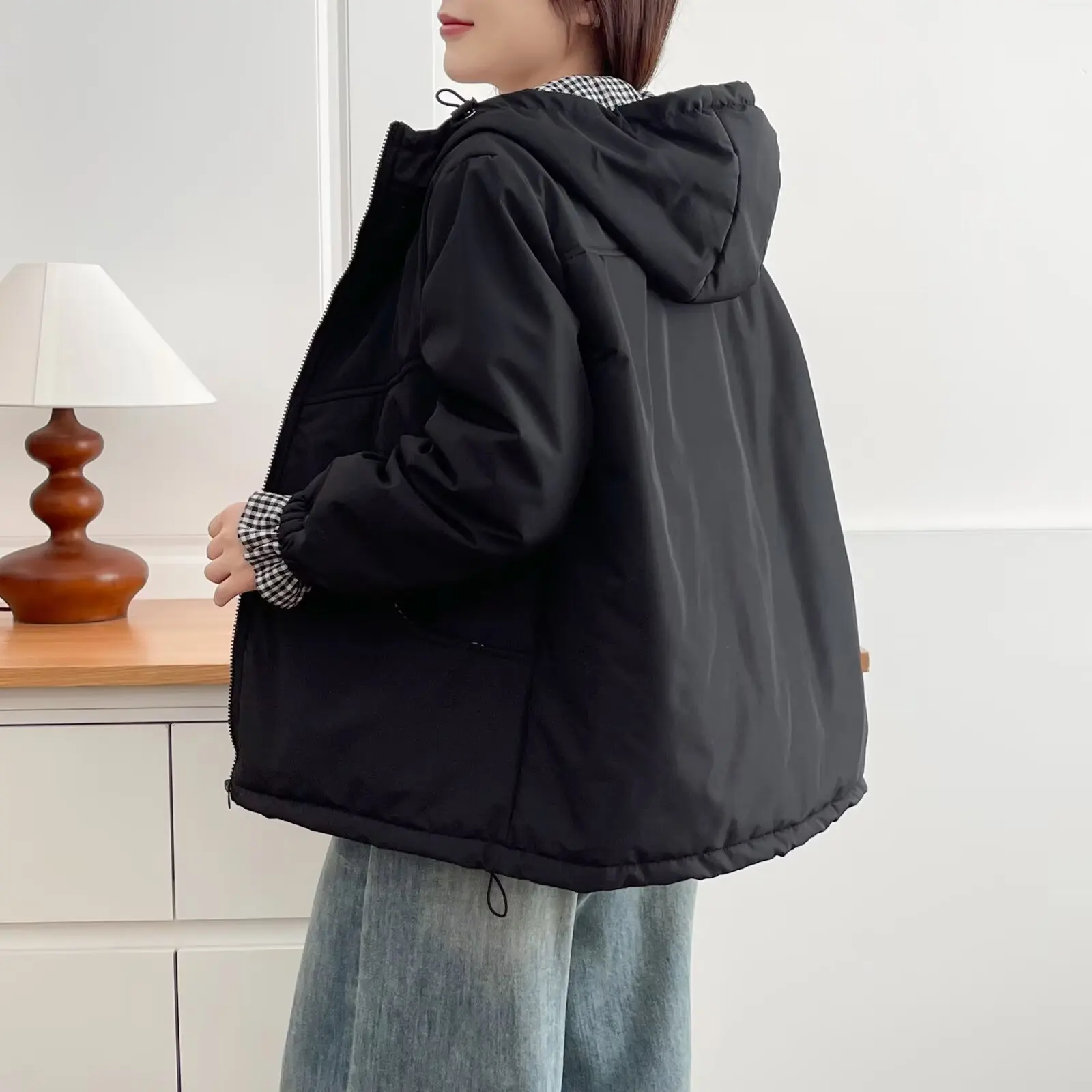 XXXXL Fashion Plus Size Women's Parkas Fake Two Pieces Hooded Padded Jackets Warm Coat Winter Wear Casual And Youthful 2579