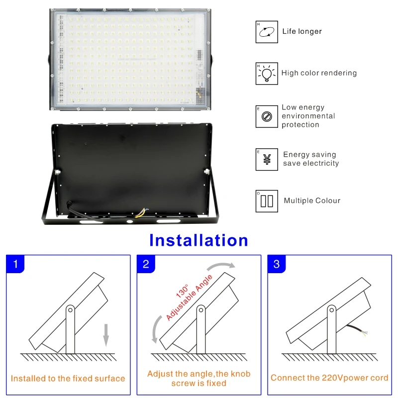 LED Flood Light 1/2/3PCS 110V 220V 50W 100W 150W 200W Outdoor Waterproof Wall Reflector Street