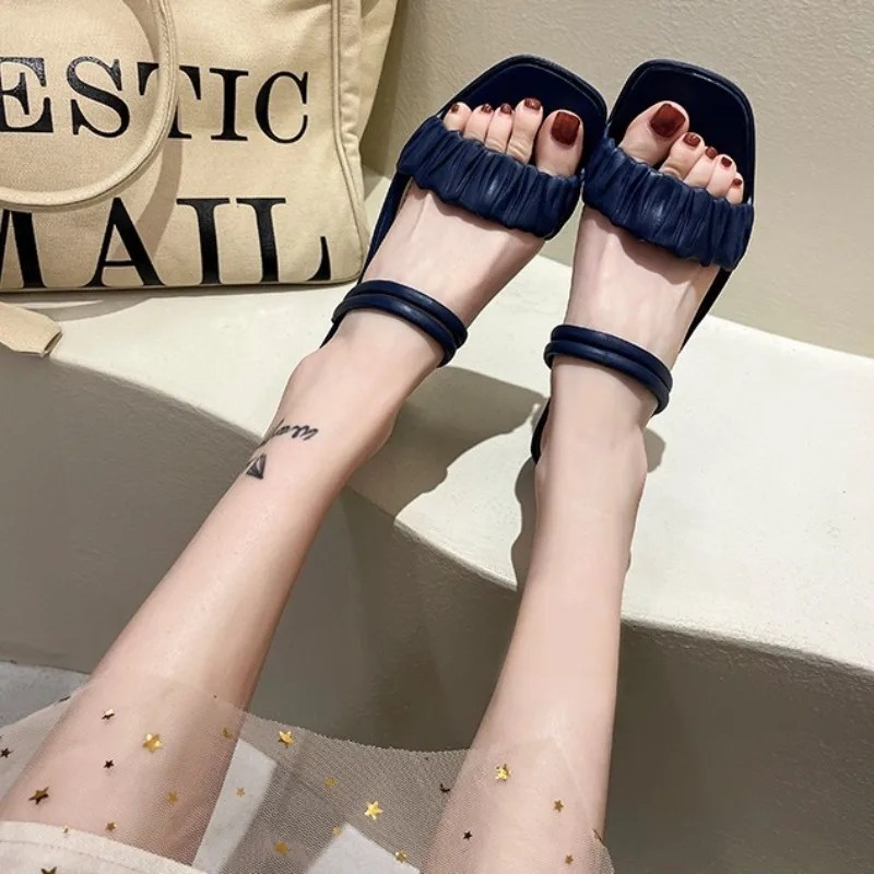 Two-Way Wear Roman Elegant Women's Slippers Mid Heel Slip-On Outdoor Casual Sandals Versatile Casual Shoes