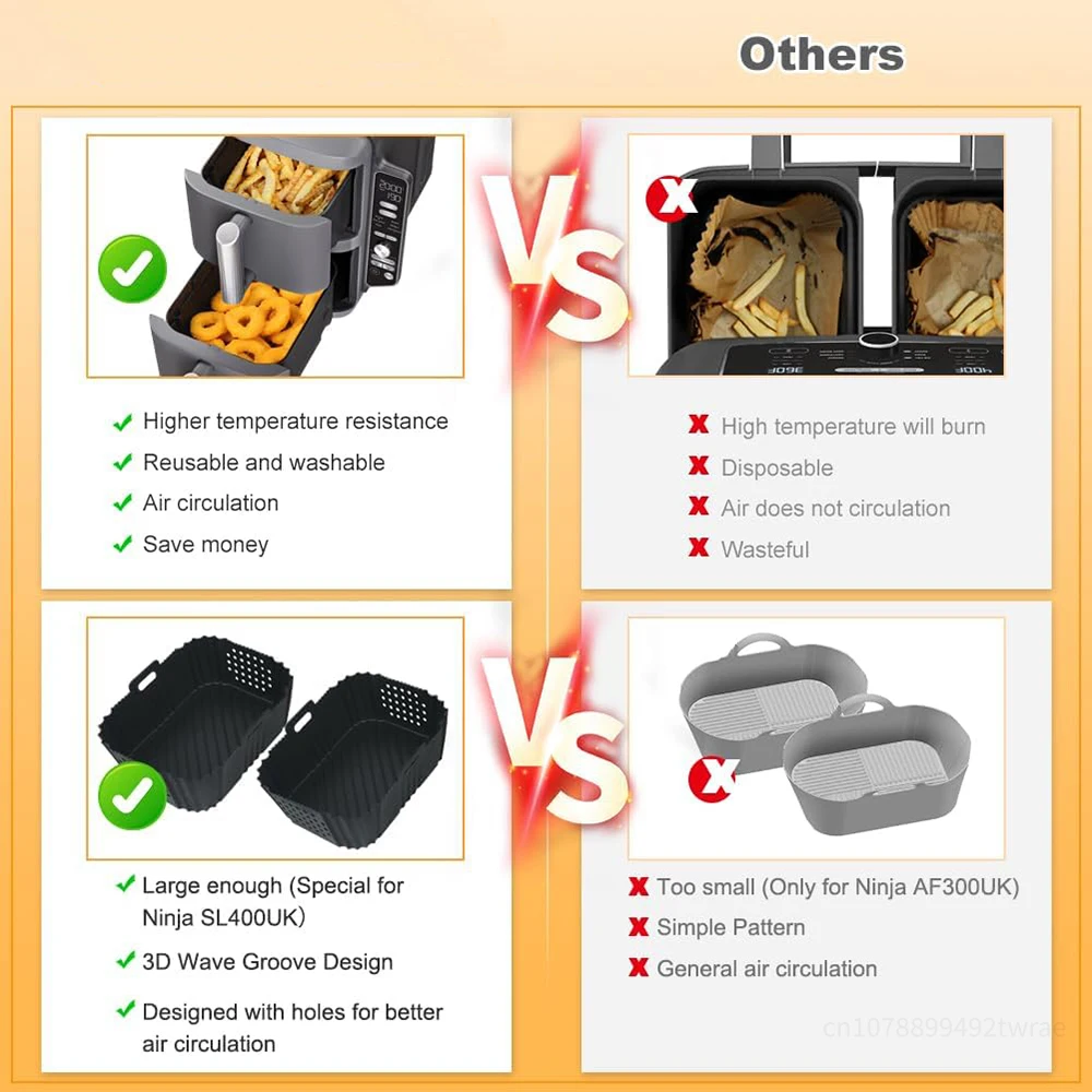 Silicone Air Fryer Liners 2Pcs for Ninja Double Stack XL 9.5L Airfryer Accessories for Ninja SL400UK/AF400UK/AF451UK Bakeware air fryer liners,air fryer accessories