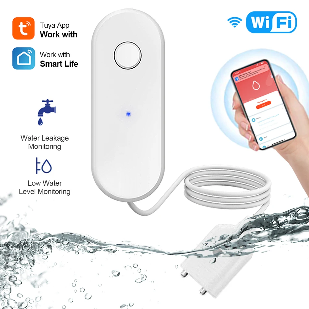 

Tuya WiFi Smart Water Leak Sensor Water Overflow Level Detector Security Smart Home System Flood Leakage Sensor Remote Monitor