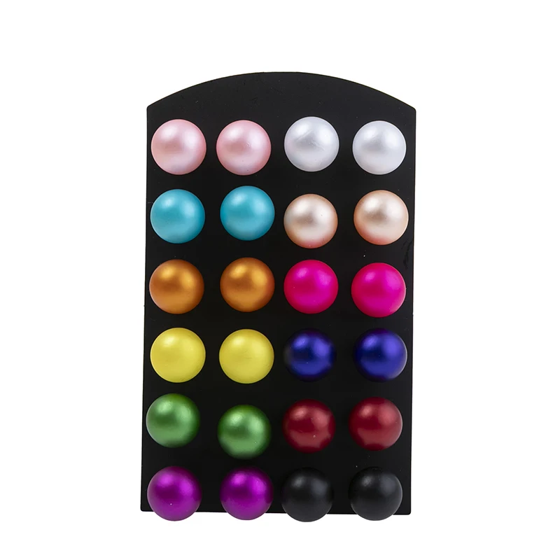 12Pairs/set Classic Colorful Simulated Pearl Stud Earrings Set For Women 12 10 8mm Ear Earrings Jewelry Round Ball Earring Gifts