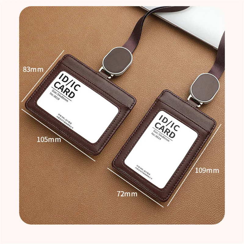 Credential Holder Genuine Leather Retractable Badge Holder Business Employee ID Card Luxury Lanyard Identification Card