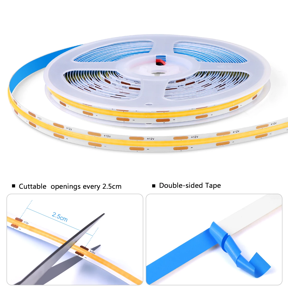 Bande Lumineuse LED COB à Capteur Tactile Intensité Réglable, Idéal pour une Bibliothèque, une Garde-Robe ou un Placard