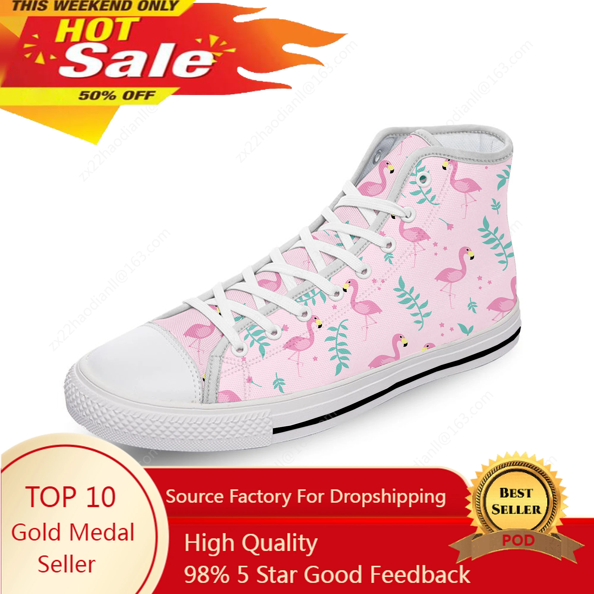 

Flamingo Cartoon Aesthetic White Cloth Fashion 3D Print High Top Canvas Shoes Men Women Lightweight Breathable Sneakers