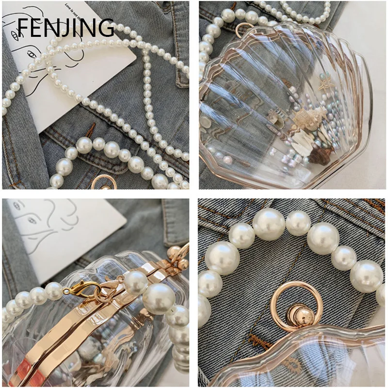 Evening Bags crossbody bag women handbags for Women Transparent Shell Bag Clutch Box Handbags Pearl Chain Crossbody Bag Acrylic Purse Shoulder