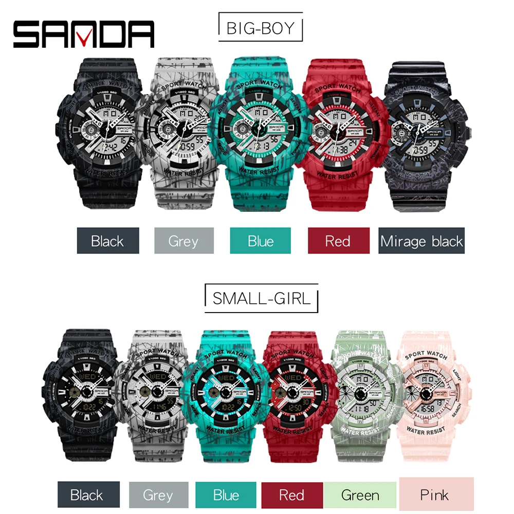 SANDA Couples' Watches for Men Waterproof Sport Wristwatch Woman Calculator Wrist Electronic Timepiece His and Her Watch Set