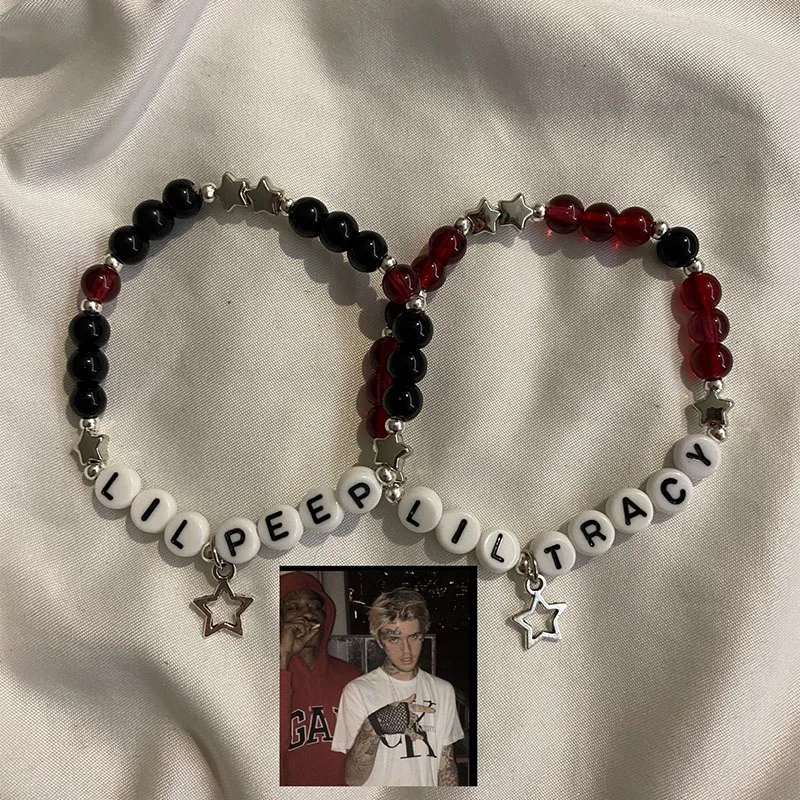 Lil peep lil Tracy themed bracelet set  goth  music artist  handmade  jewelry  beaded