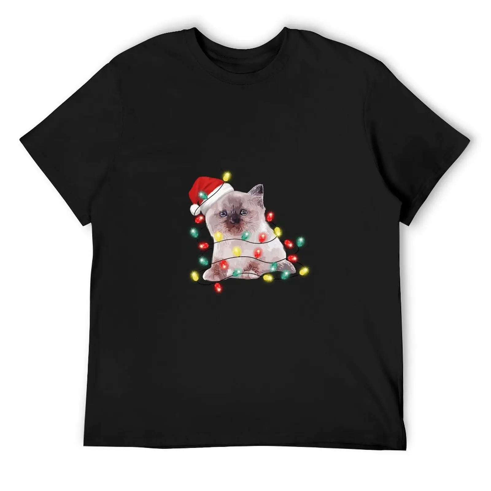 

Christmas Cat T-Shirt Men Harajuku T Shirts Beach Graphic Tees Short Sleeve Casual Plus Size Clothing Gift