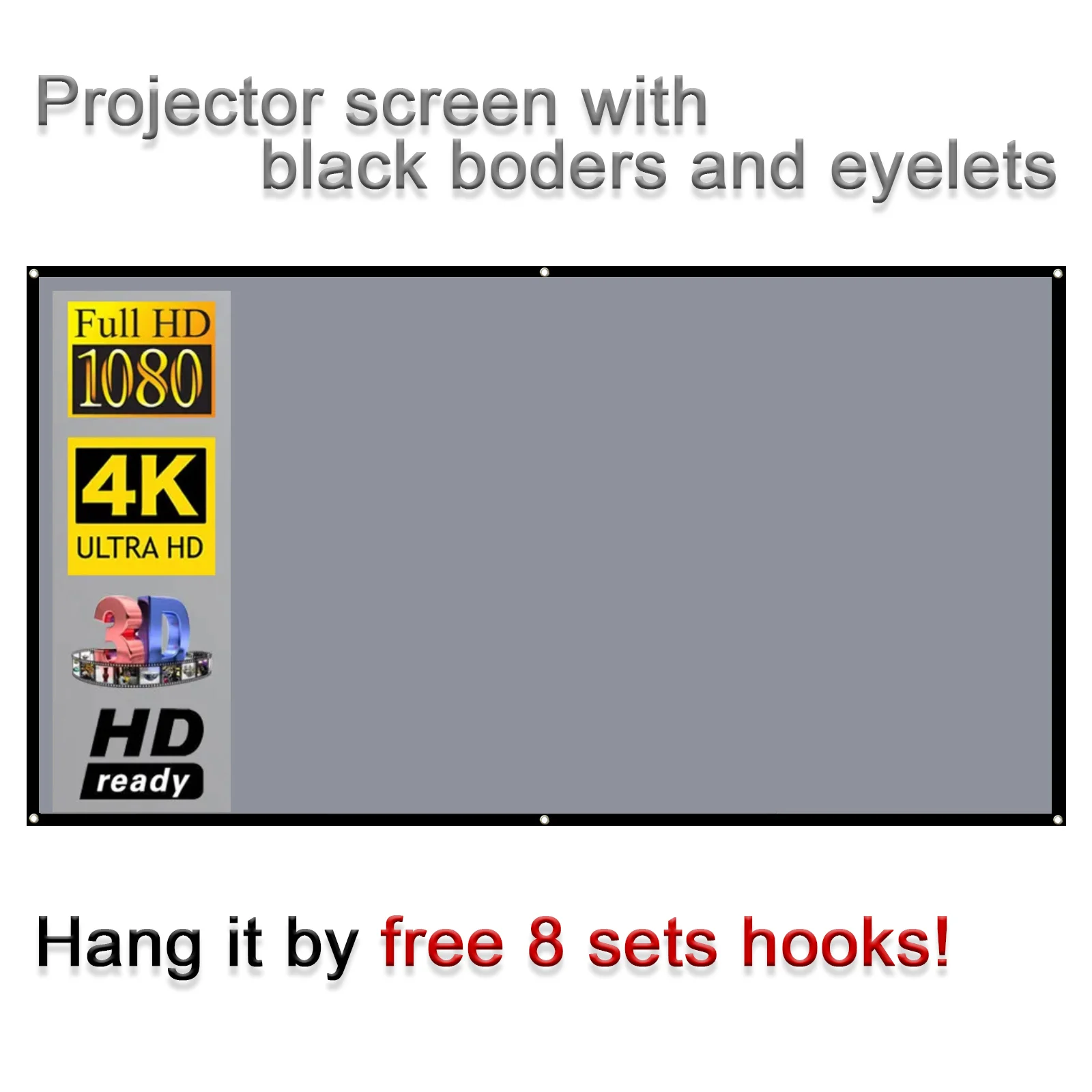 Portable Projector Screen Reflective Fabric Metal Anti-Light 4K Projection Curtain Black Edges 60/72/84/100/120/130 Inch
