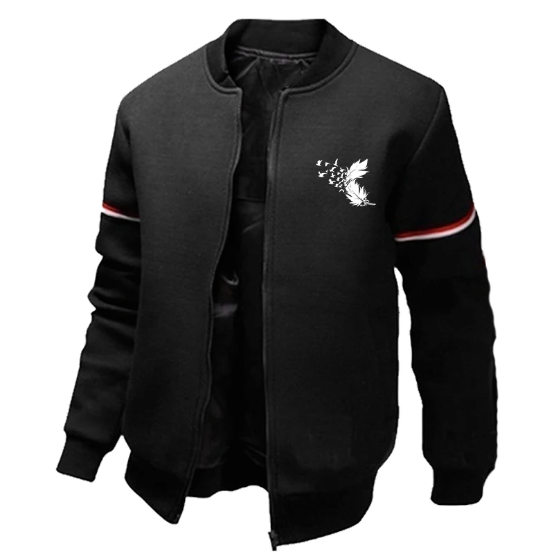 Fashion trend printed slim fit sports zipper jacket casual outdoor short fashion men's solid color cardigan jacket