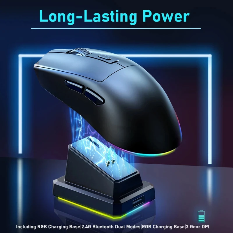 Gaming Mouse DPI Adjustable Rechargeable Wireless Mouse with Charging Dock Bluetooth 2.4G Dual Mode Backlight Ergonomic Design